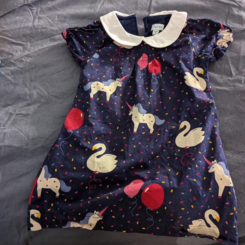 Lilly + Sid Blue Unicorn Birthday Dress